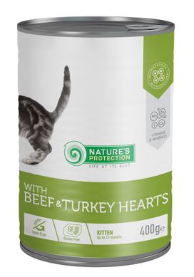 Влажный корм для котят с говядиной и сердцем индюшки Nature's Protection Kitten with Beef & Turkey hearts 400 г