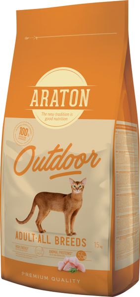 Повноцінний сухий корм з куркою та індичкою для дорослих котів ARATON OUTDOOR Adult All Breeds 15кг