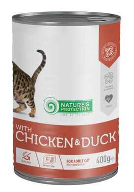 Влажный корм для взрослых кошек после стерлизации с курицией и уткой Nature's Protection with Chicken & Duck 400 г