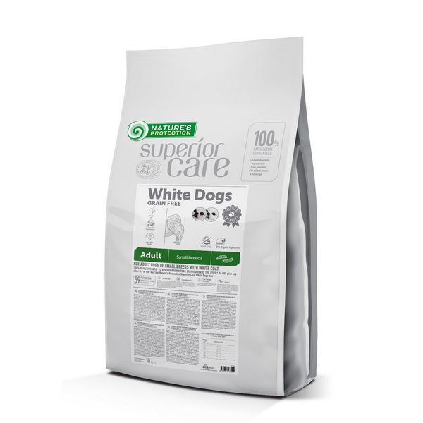 Сухой беззерновой корм для взрослых собак малых пород с белой шерстью Superior Care White Dogs Grain Free with Insect Adult Small Breeds 10кг